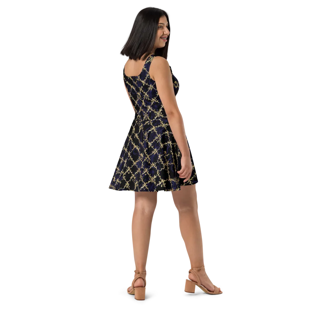 Nocturne Damask on Skater Dress — Right