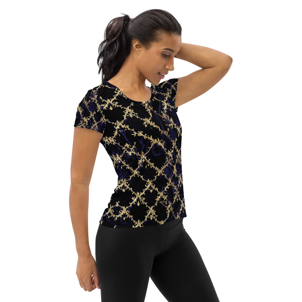 Nocturne Damask on Women's Athletic T-Shirt — Right