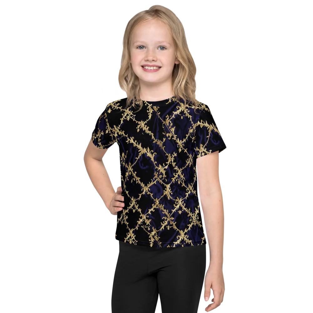 Nocturne Damask on Kids Crew Neck T-Shirt — Front