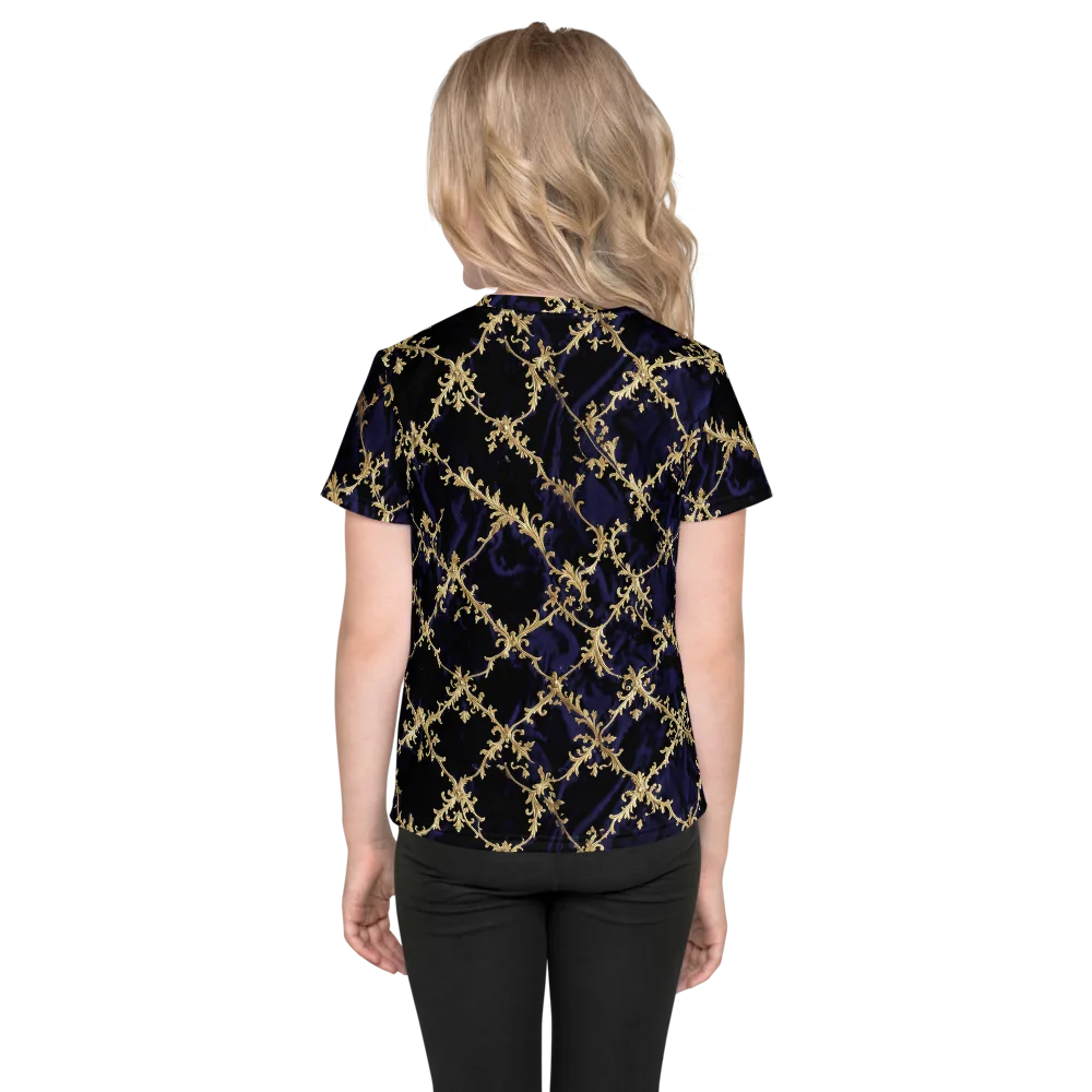 Nocturne Damask on Kids Crew Neck T-Shirt — Back