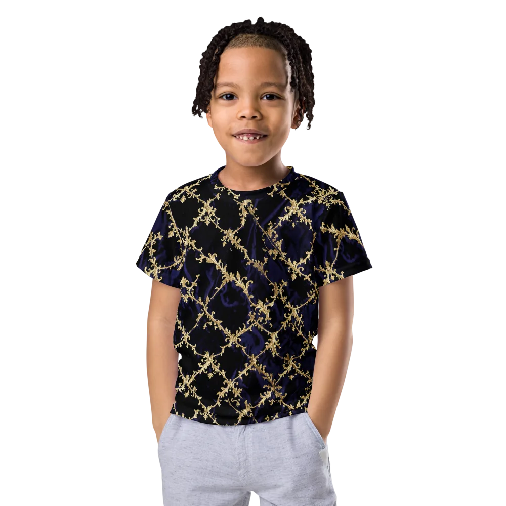 Nocturne Damask on Kids Crew Neck T-Shirt — Front