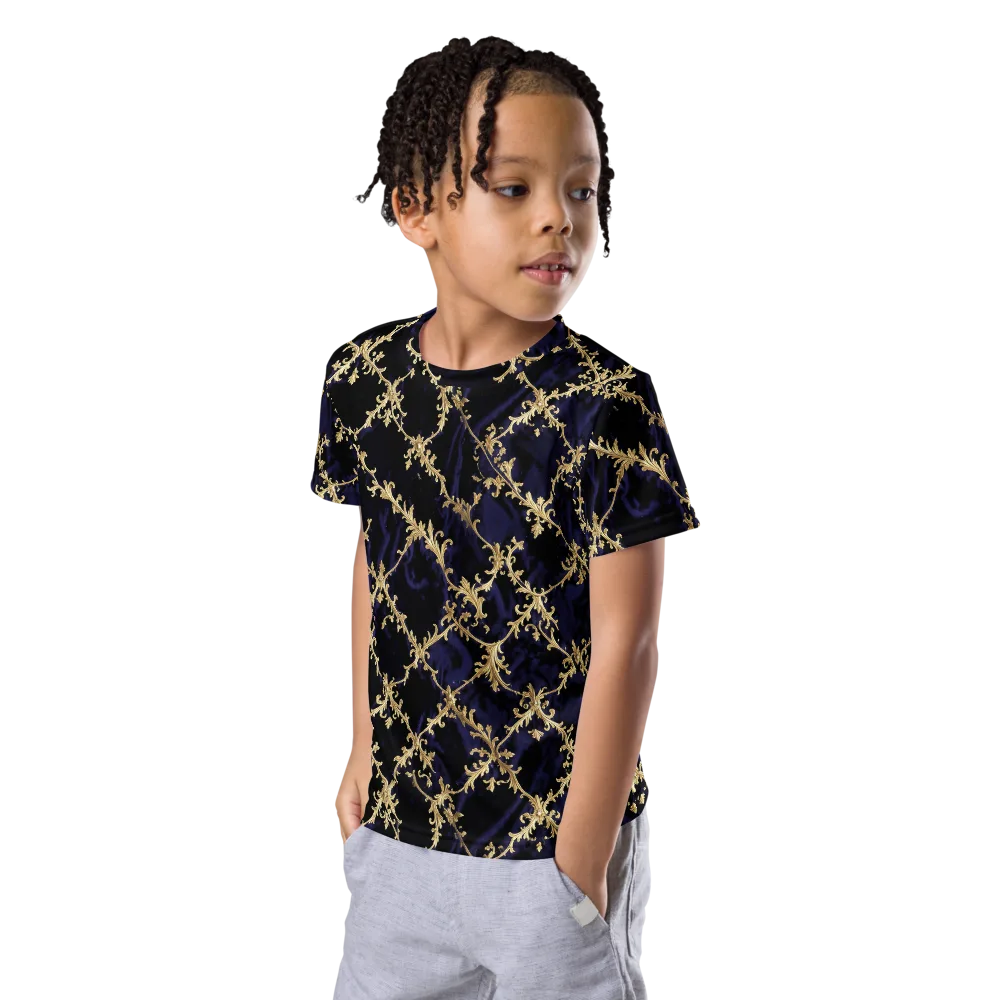 Nocturne Damask on Kids Crew Neck T-Shirt — Left Front