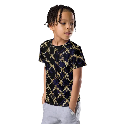 Nocturne Damask on a Kids Crew Neck T-Shirt