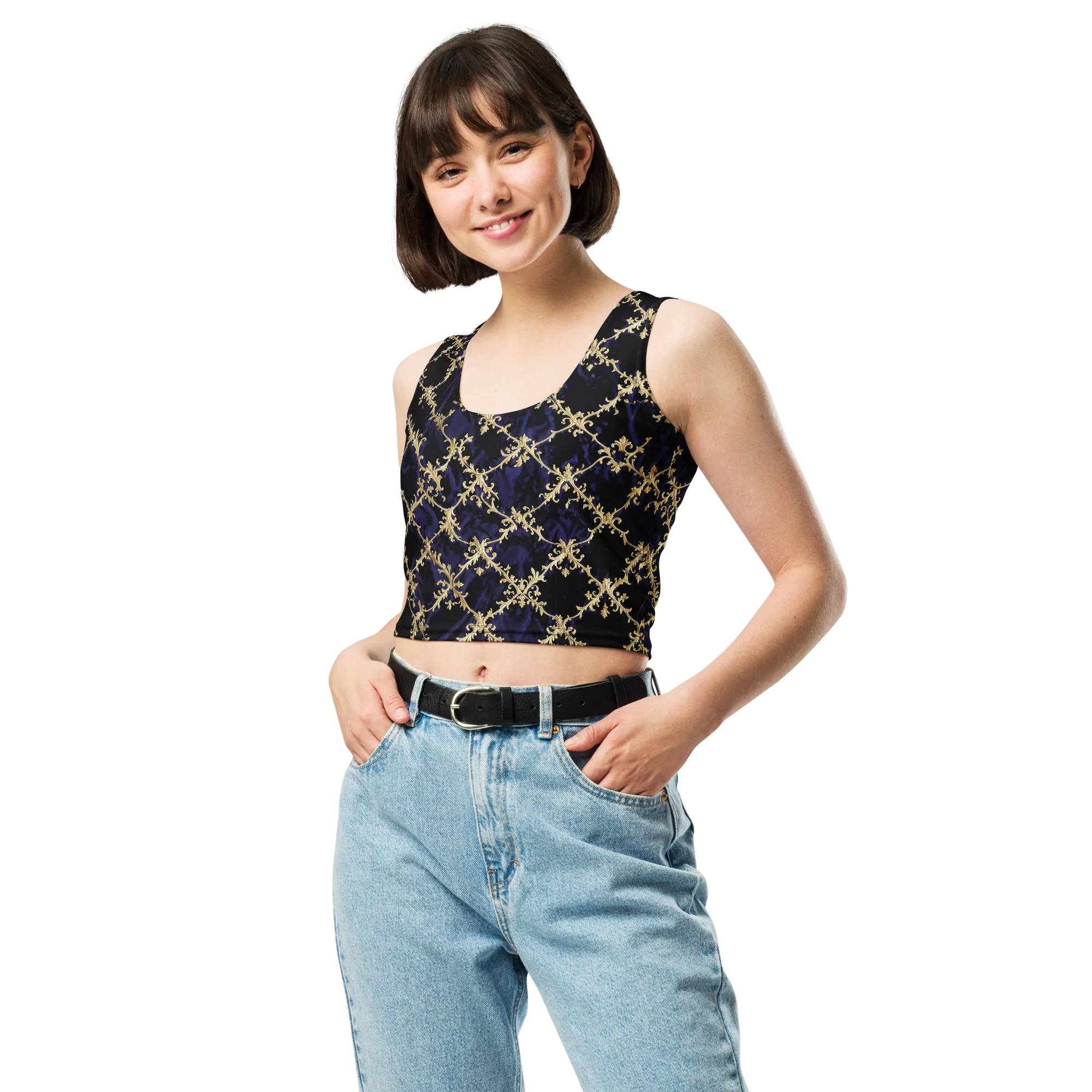 Nocturne Damask on Crop Top — Front