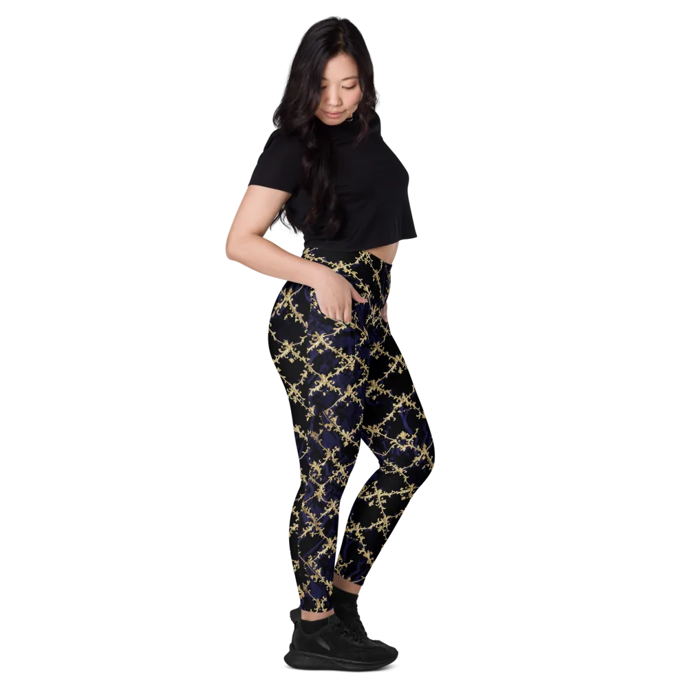 Nocturne Damask on Leggings with Pockets — Right