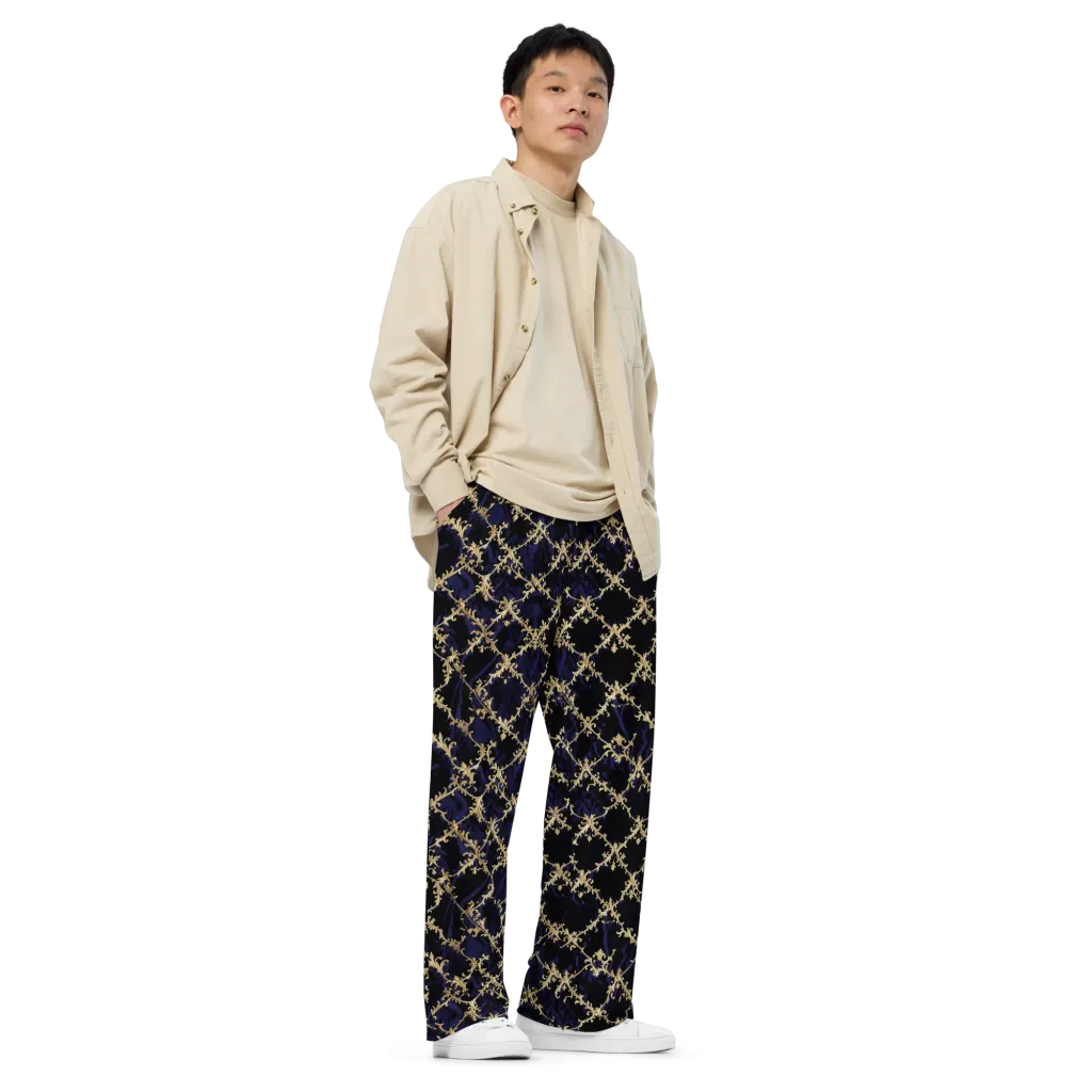 Nocturne Damask on Wide-Leg Pants — Right Front
