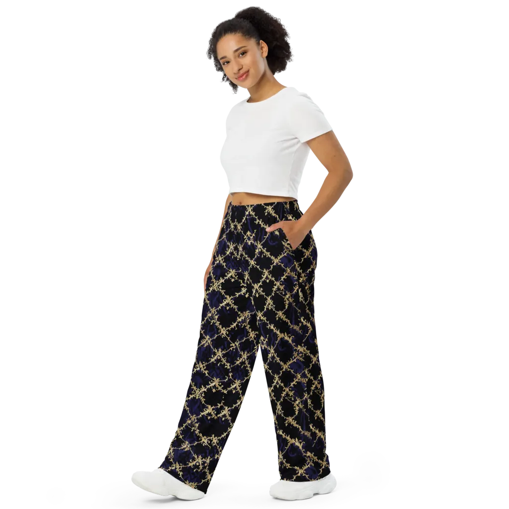 Nocturne Damask on Wide-Leg Pants — Left Front