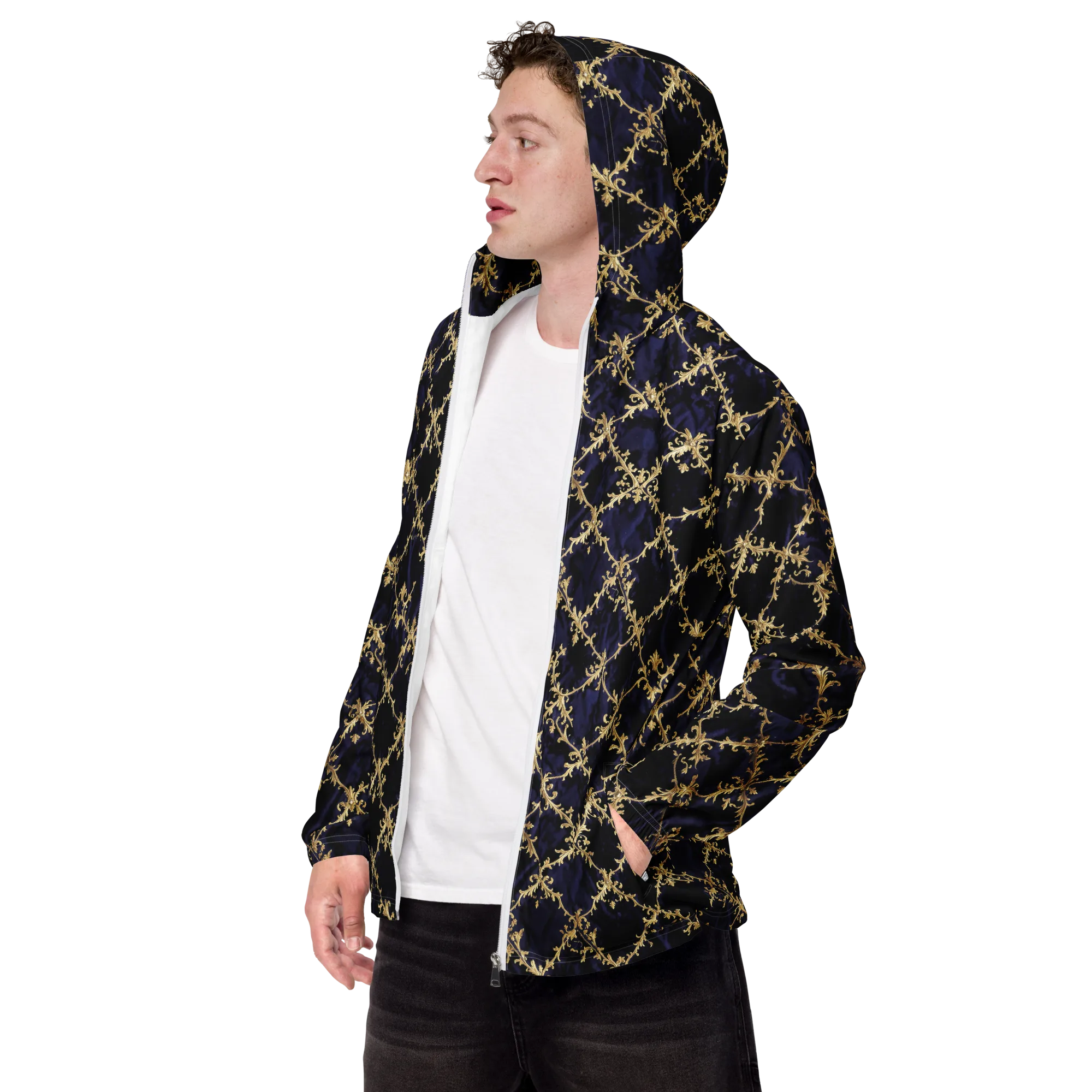 Nocturne Damask on Men's Windbreaker — Left Front