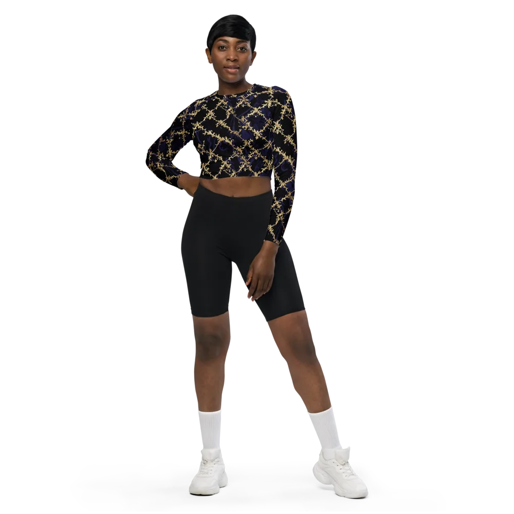 Nocturne Damask on Long Sleeve Crop Top — Front