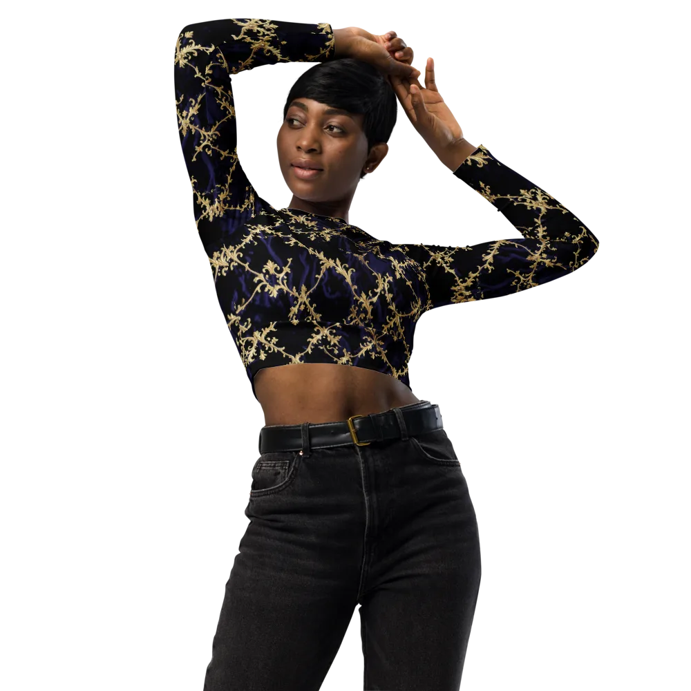 Nocturne Damask on Long Sleeve Crop Top — Front