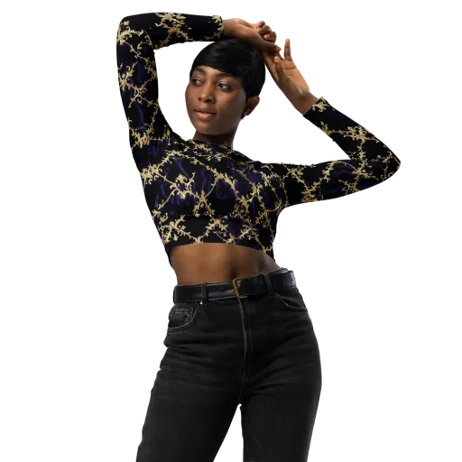 Nocturne Damask on a Long Sleeve Crop Top