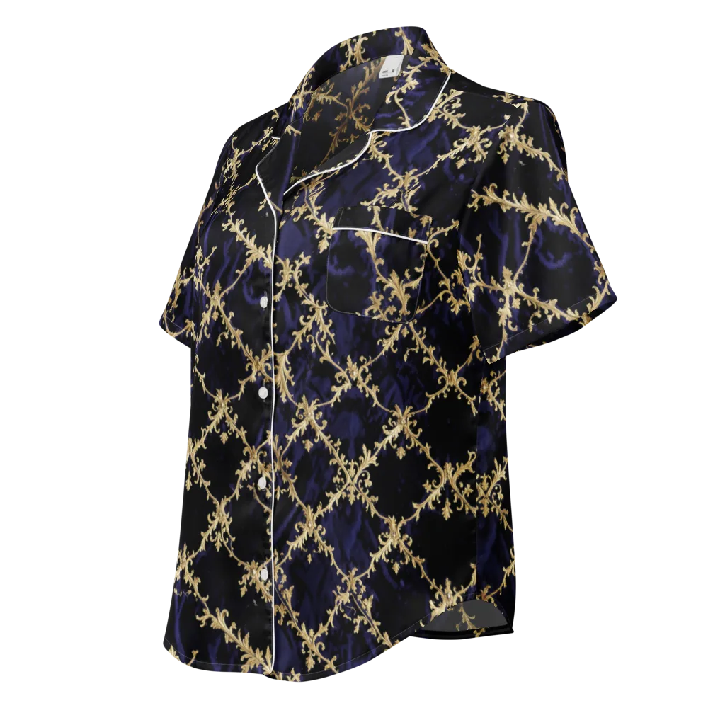 Nocturne Damask on Women's Short Sleeve Pajama Top — Left Front
