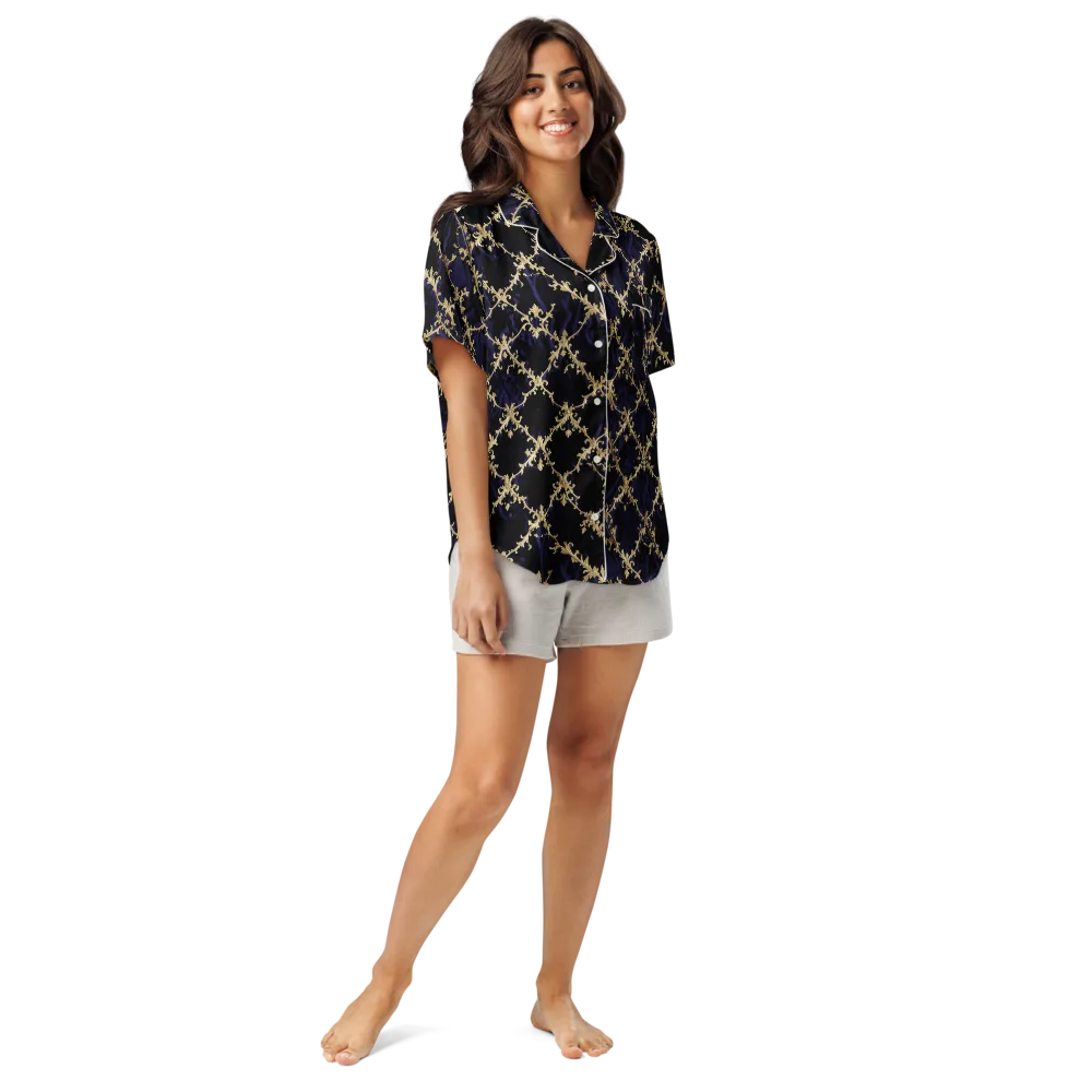 Nocturne Damask on Women's Short Sleeve Pajama Top — Front