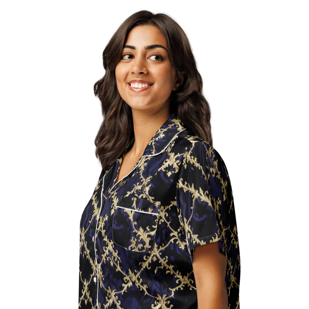 Nocturne Damask on Women's Short Sleeve Pajama Top — Left Front