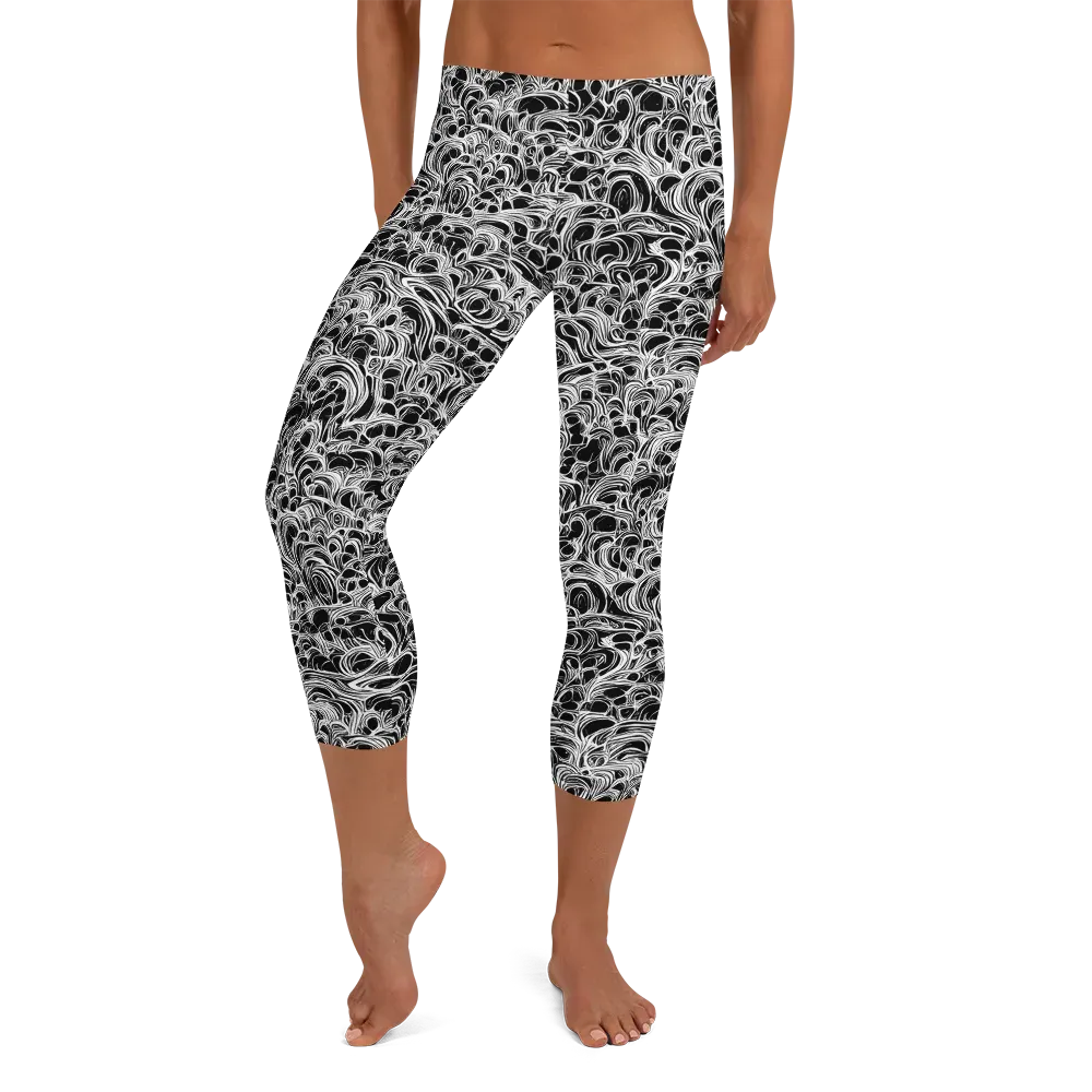 Monochrome Tangle on Capri Leggings — Front