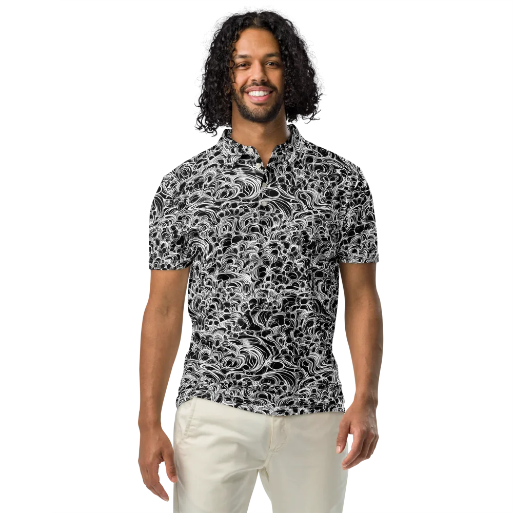 Monochrome Tangle on Men's Slim Fit Polo Shirt — Front