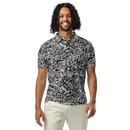 Monochrome Tangle on a Men's Slim Fit Polo Shirt