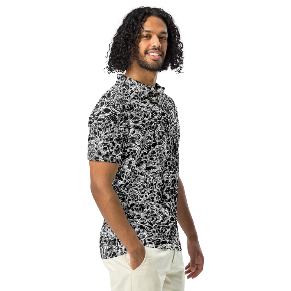 Monochrome Tangle on Men's Slim Fit Polo Shirt — Right Front