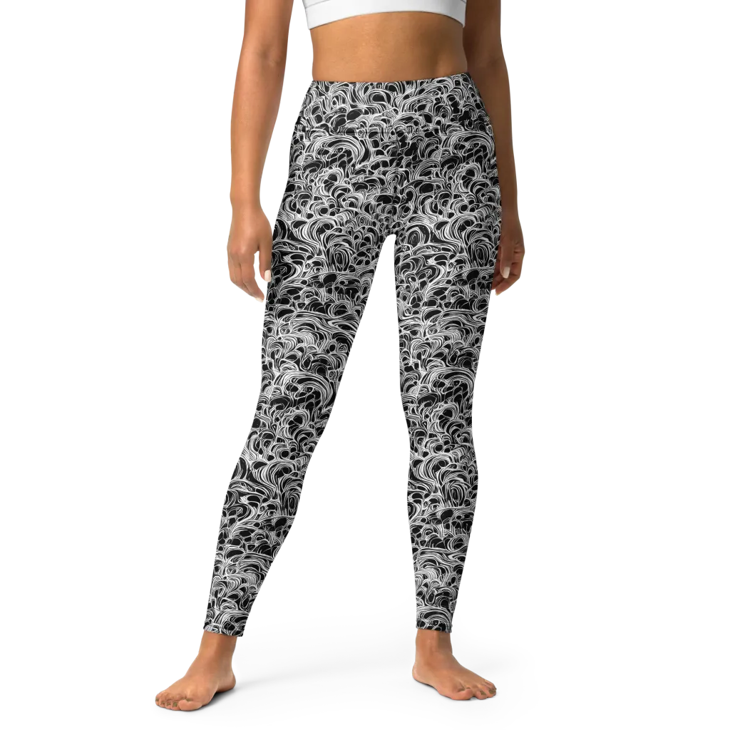 Monochrome Tangle on Yoga Leggings — Front