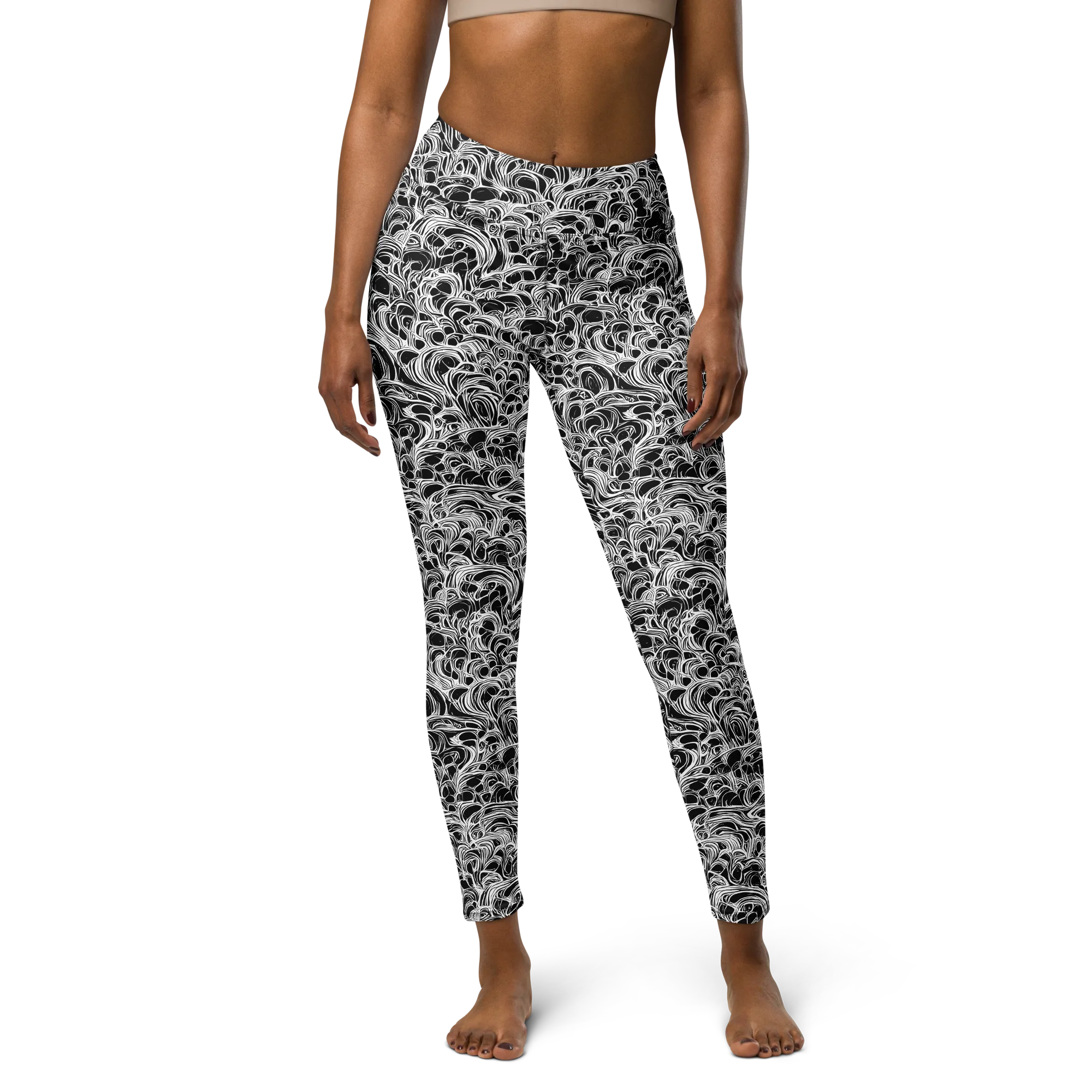 Monochrome Tangle on Yoga Leggings — Front