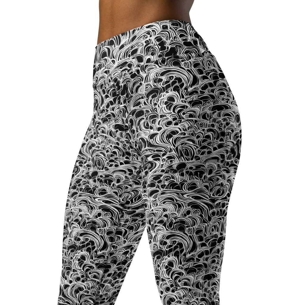 Monochrome Tangle on Yoga Leggings — Left Front