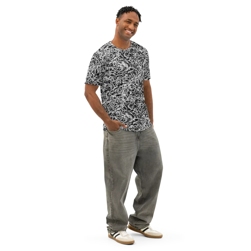 Monochrome Tangle on Men's Cotton Crew Neck T-Shirt — Right Front