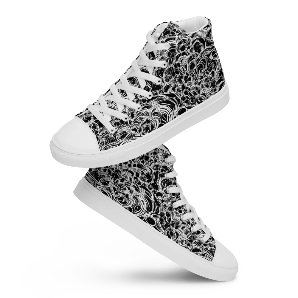 Monochrome Tangle on Men's High Top Canvas Shoes — Front