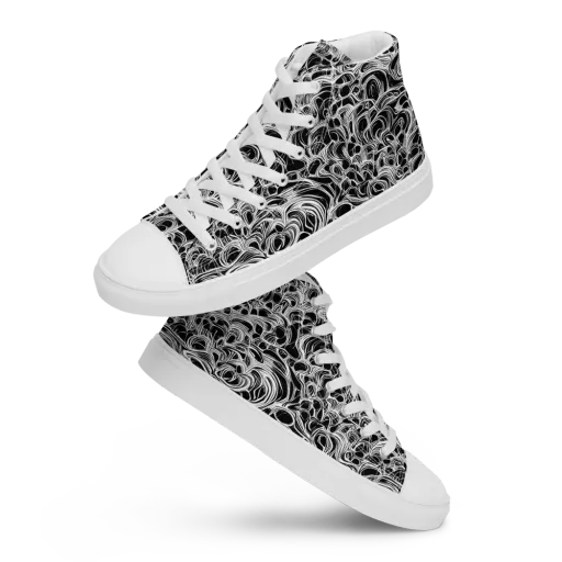 Monochrome Tangle on a Men's High Top Canvas Shoes
