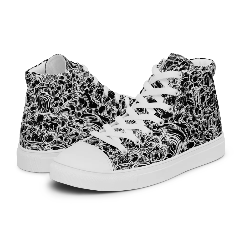 Monochrome Tangle on Women's High Top Canvas Shoes — Left