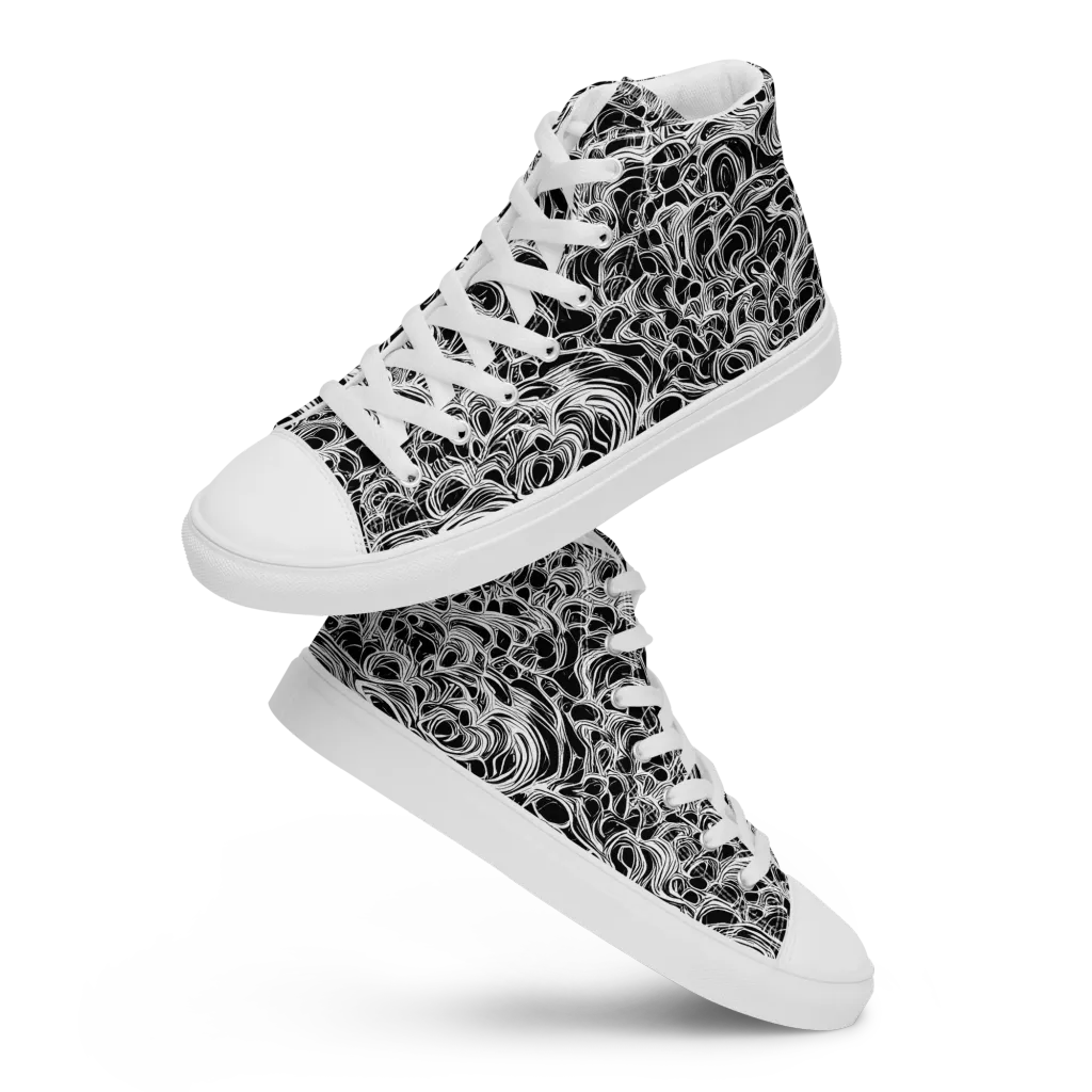 Monochrome Tangle on Women's High Top Canvas Shoes — Front