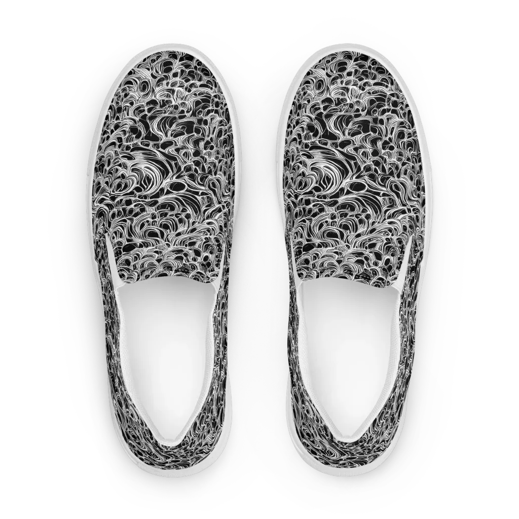 Monochrome Tangle on Men's Slip-On Canvas Shoes — Front