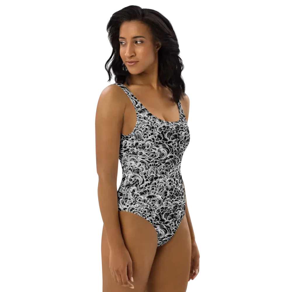 Monochrome Tangle on One-Piece Swimsuit — Right