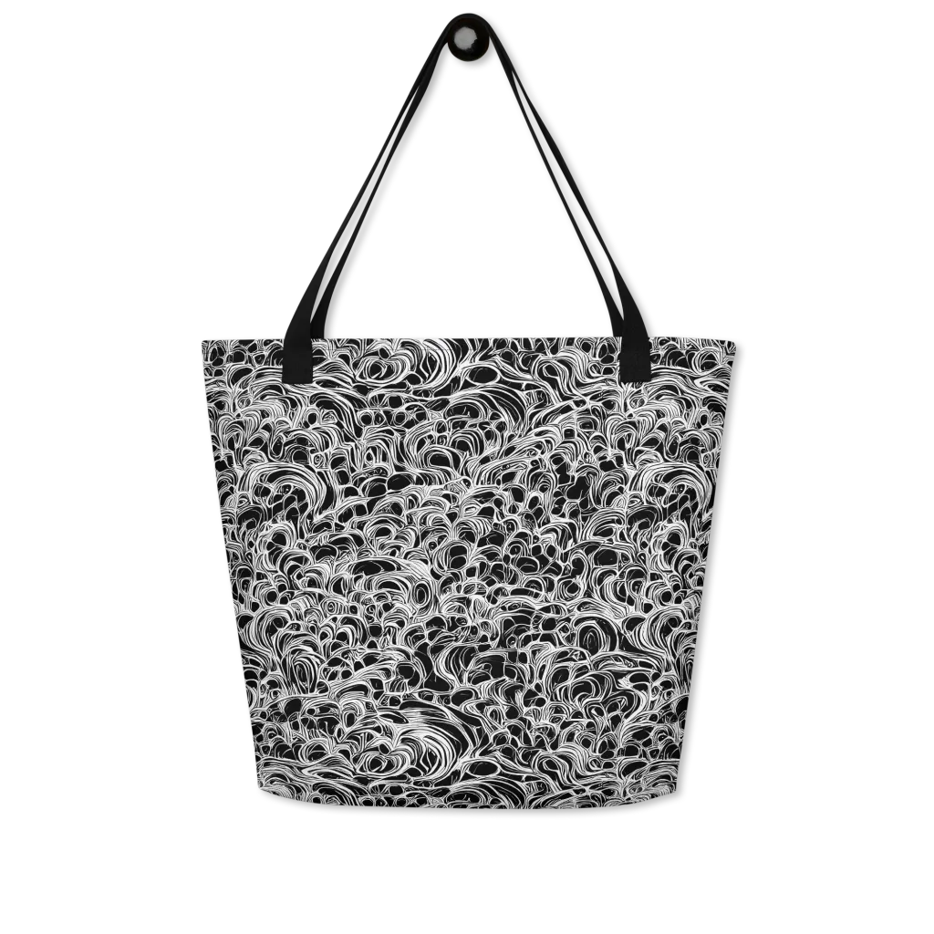 Monochrome Tangle on Large Tote Bag W/ Pocket — Front