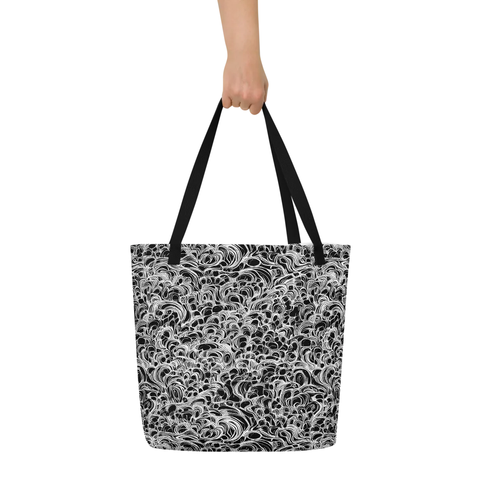 Monochrome Tangle on Large Tote Bag W/ Pocket — Front