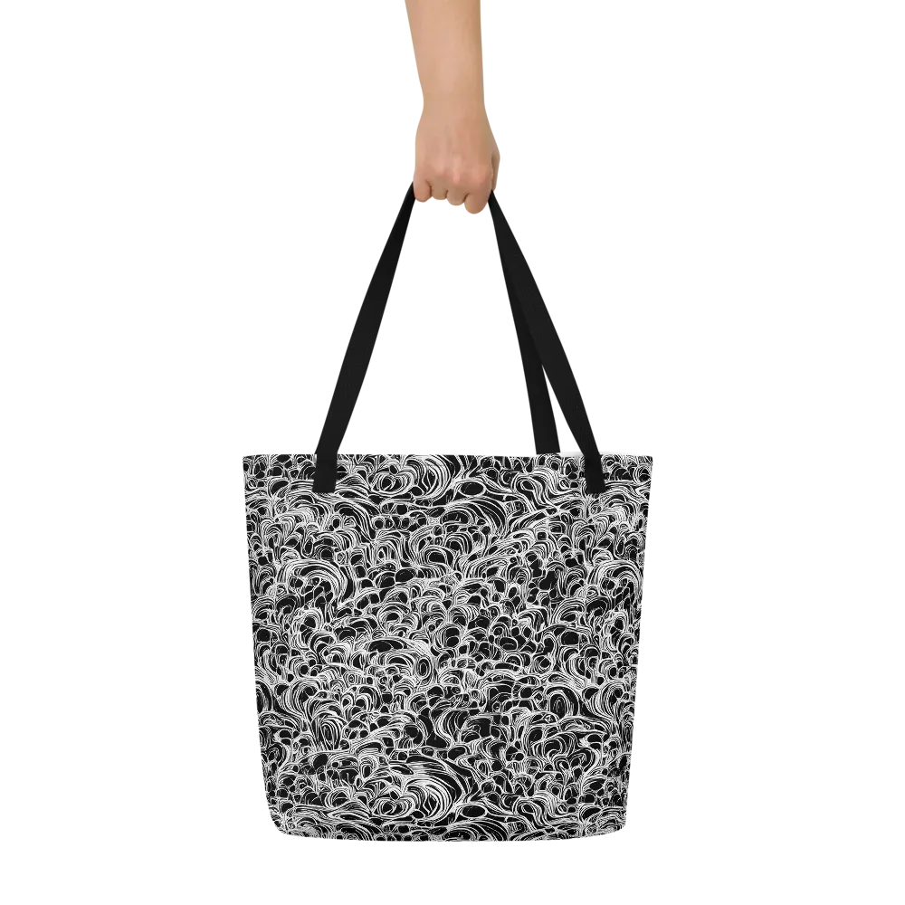Monochrome Tangle on Large Tote Bag W/ Pocket — Front