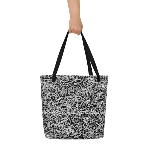 Monochrome Tangle on a Large Tote Bag W/ Pocket