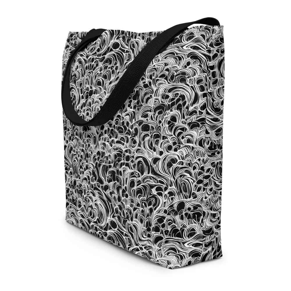 Monochrome Tangle on Large Tote Bag W/ Pocket — Front