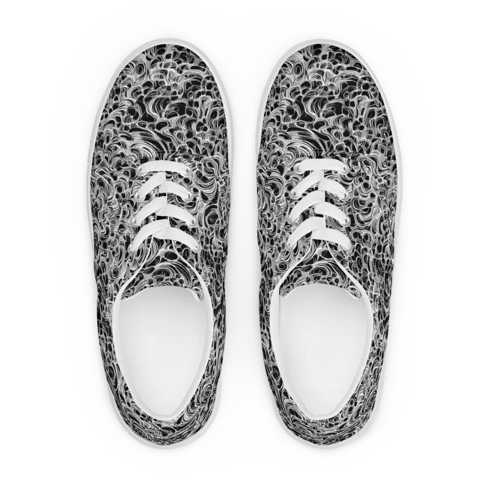 Monochrome Tangle on Men's Lace-Up Canvas Shoes — Front