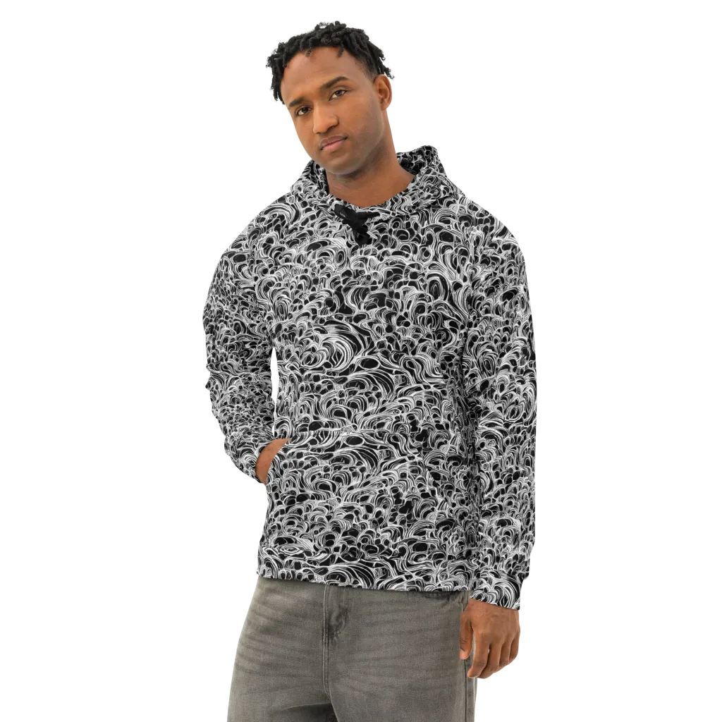 Monochrome Tangle on Cotton Hoodie — Left Front