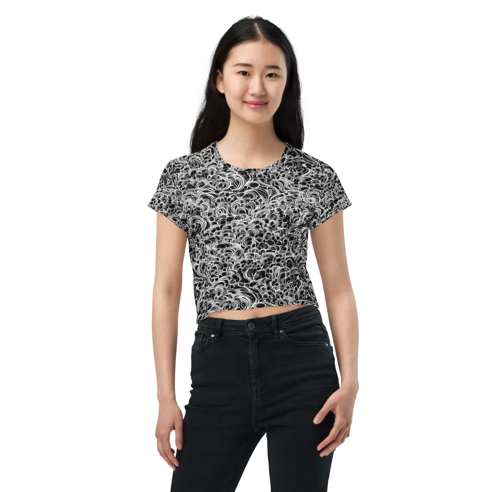 Monochrome Tangle on Crop Tee — Front