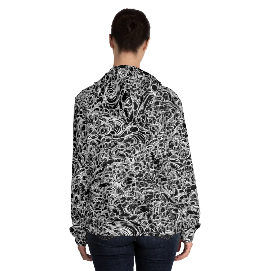 Monochrome Tangle on Women's Full-Zip Hoodie — Back On Person