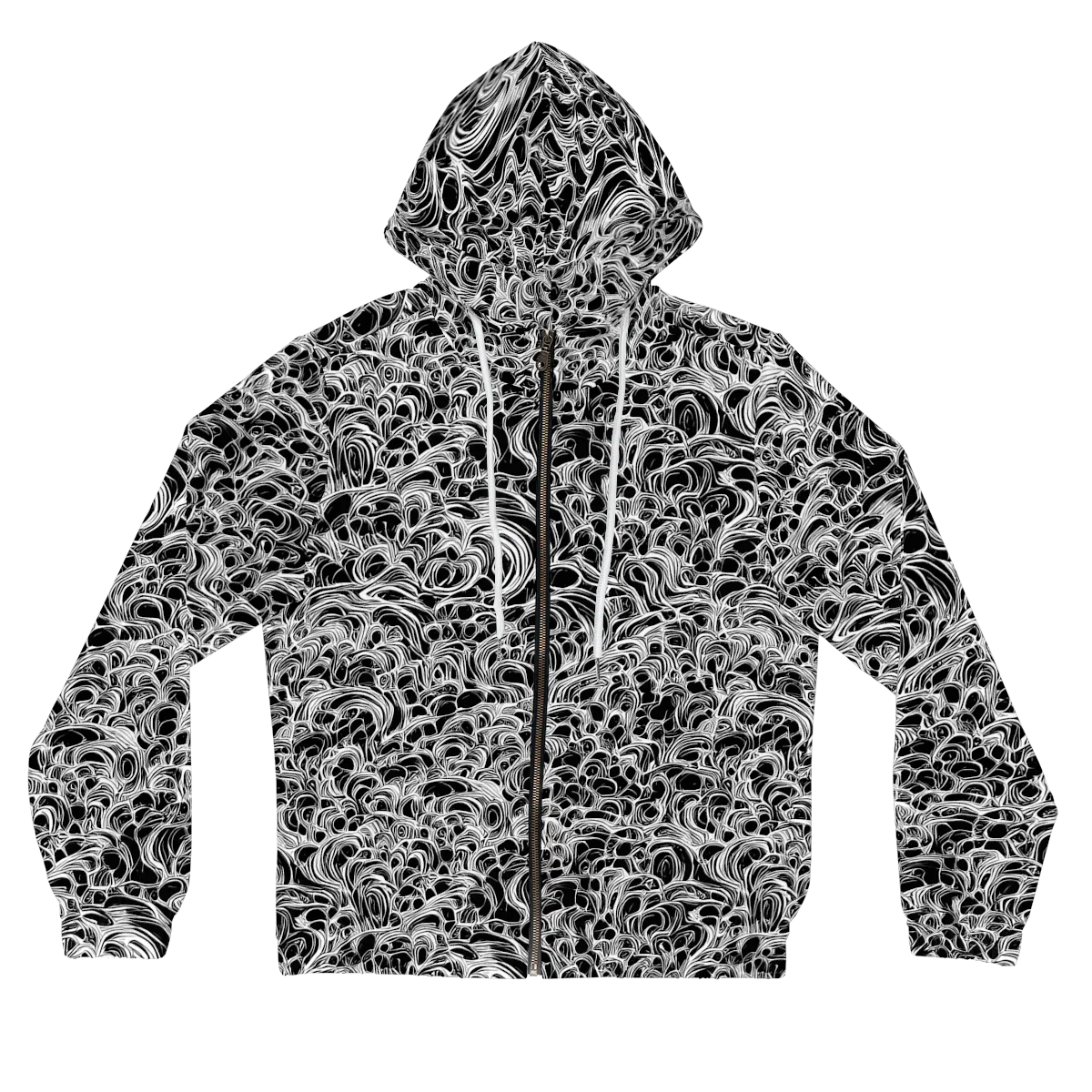 Monochrome Tangle on Women's Full-Zip Hoodie — Front