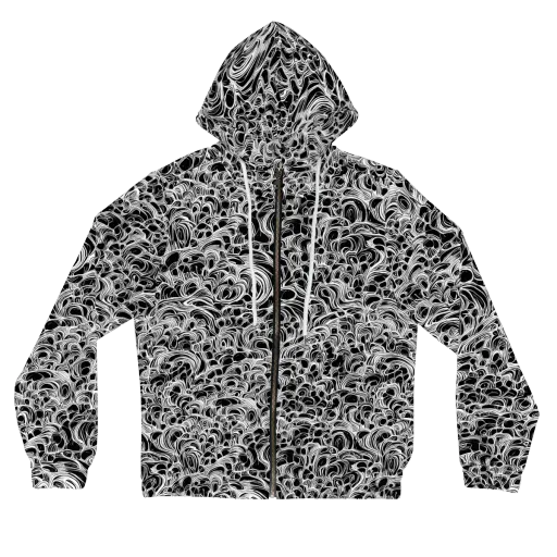 Monochrome Tangle on a Women's Full-Zip Hoodie