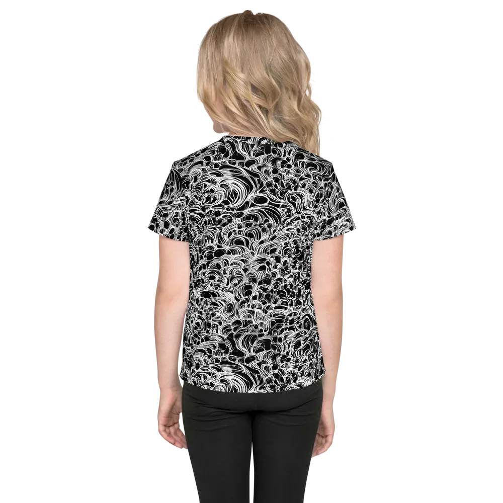 Monochrome Tangle on Kids Crew Neck T-Shirt — Back