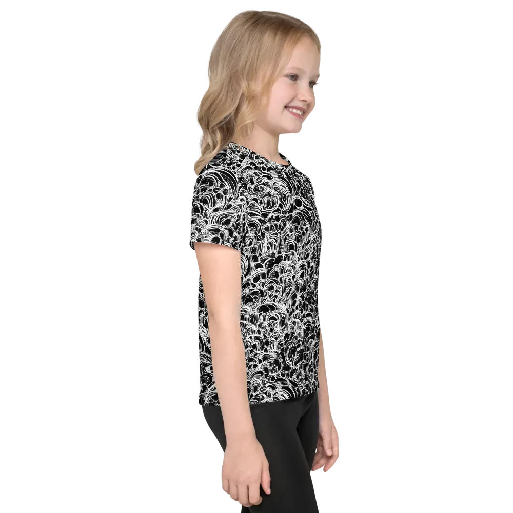 Monochrome Tangle on Kids Crew Neck T-Shirt — Right