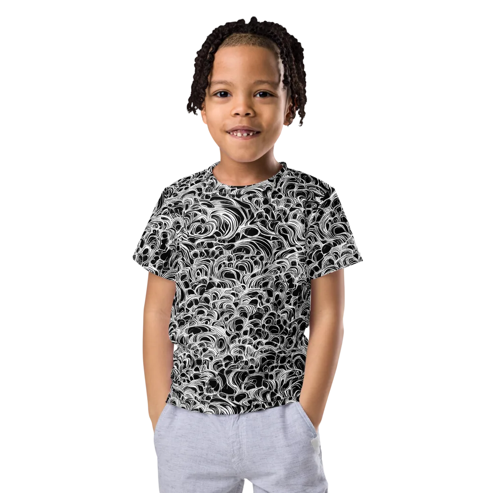 Monochrome Tangle on Kids Crew Neck T-Shirt — Front