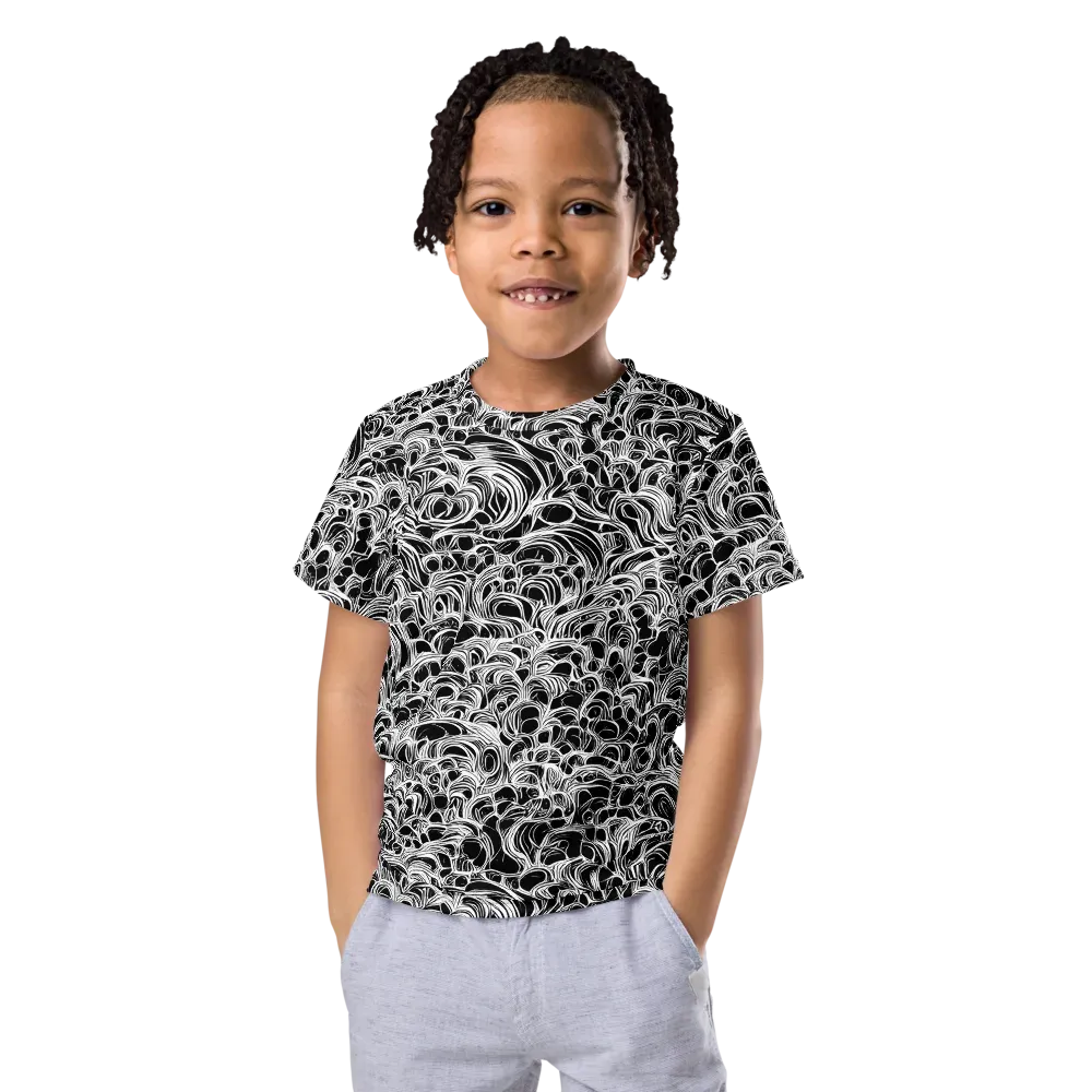 Monochrome Tangle on Kids Crew Neck T-Shirt — Front