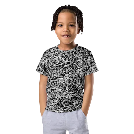 Monochrome Tangle on a Kids Crew Neck T-Shirt