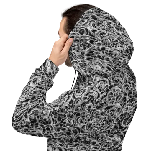Monochrome Tangle on a Hoodie
