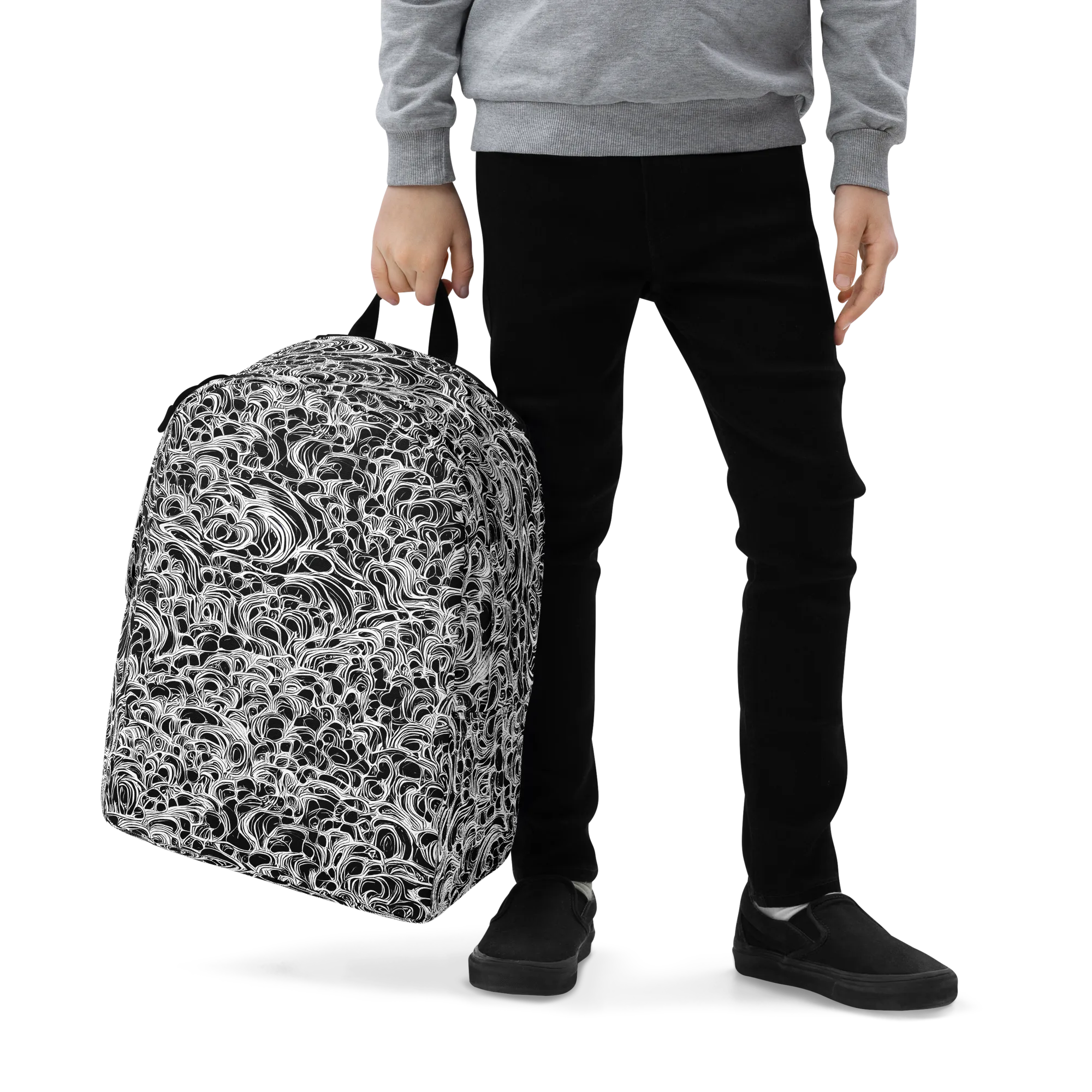 Monochrome Tangle on Minimalist Backpack — Zoomed-in